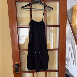 Pink Rose Black Spaghetti Strap Romper Shorts